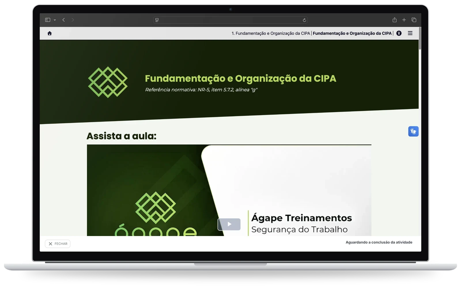 Plataforma de Treinamentos Digital da Ágape aberta no computador
